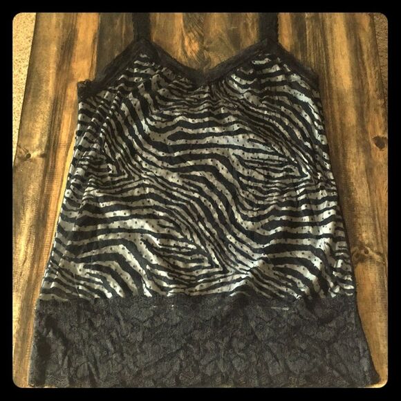 Zebra Print Tank Top with Black Lace Overlay - Picture 1 of 6